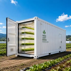Vertical hydroponic container farm with multi layer growing system for leafy vegetables