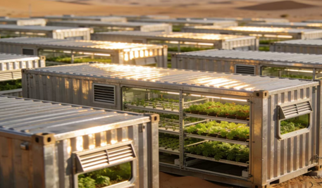Container farm with vertical hydroponic racks