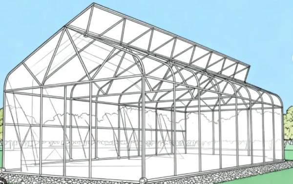 Single Span Film Sawtooth Greenhouse Design Drawing