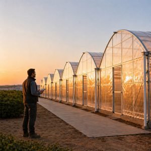 Multi span film greenhouse for tomatoes