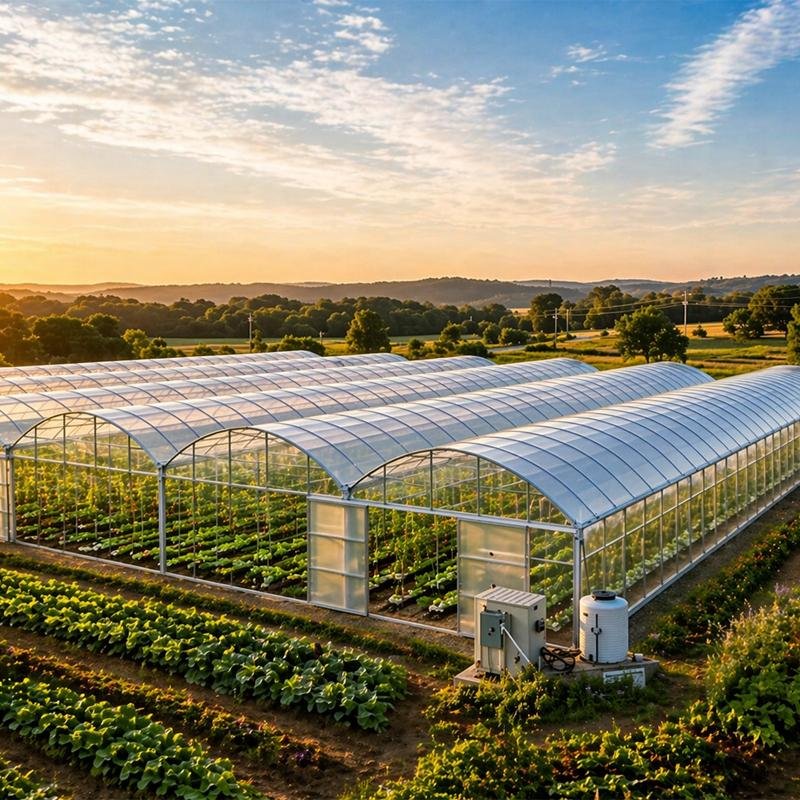 Commercial Multi-Span Film Tunnel Greenhouse for Vegetable Production