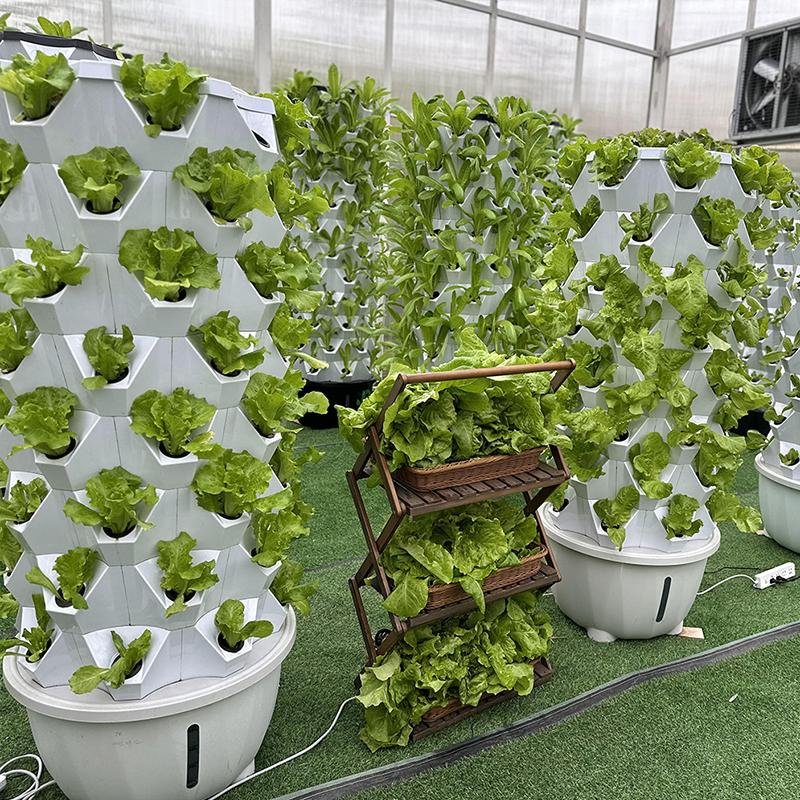 Layered Design Vertical Hydroponic Tower System with LED Light