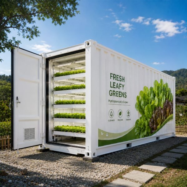 Vertical farming container system for fresh greens production