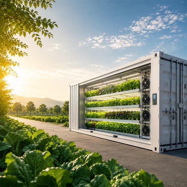 Smart hydroponic container farm with LED growing system