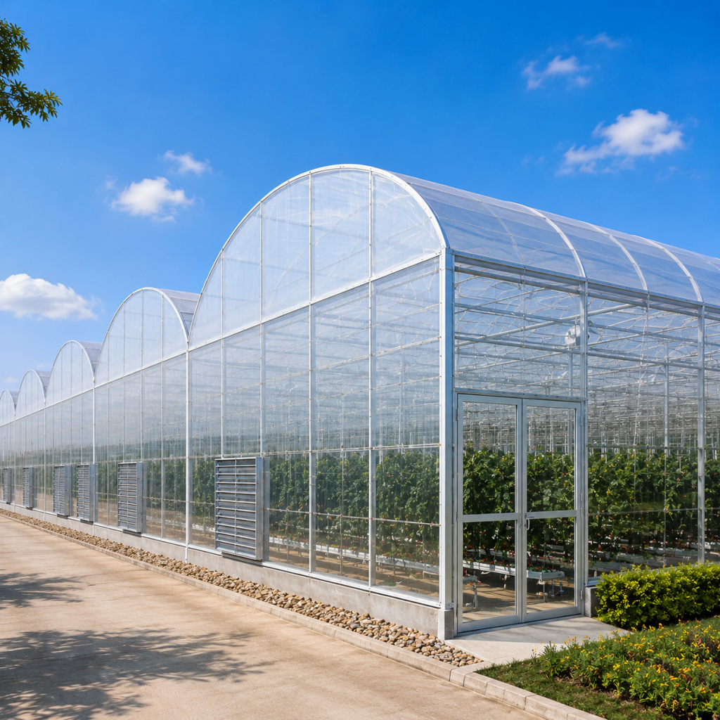Serre agricole moderne dotée d'une charpente en acier galvanisé et d'un film de couverture transparent