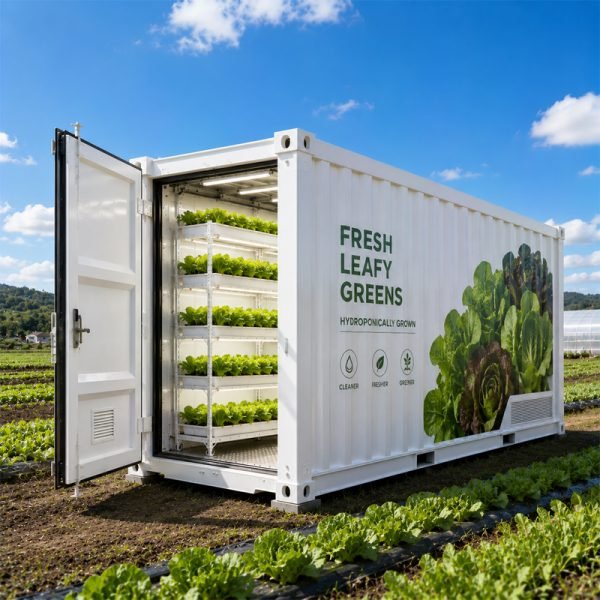 NFT hydroponic container farm for leafy green crops