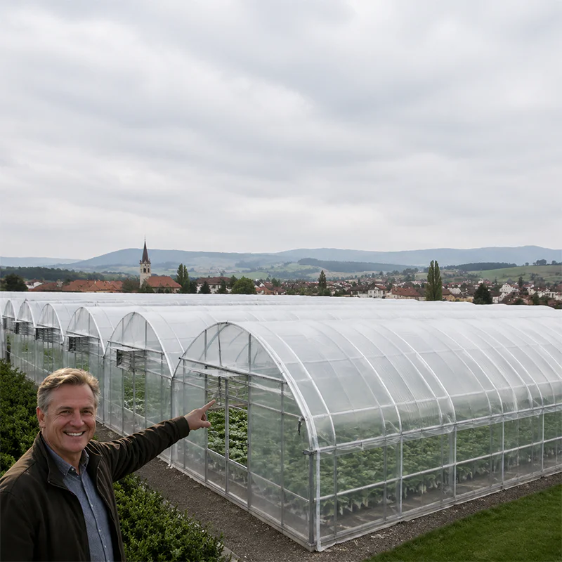 Commercial greenhouse structure for large scale vegetable farming with advanced cultivation systems